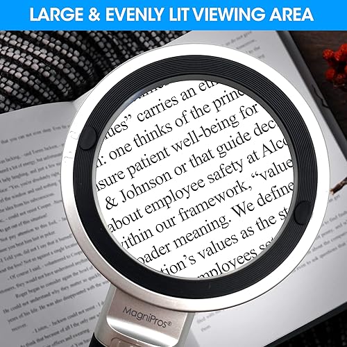 Miniatura 5 de MagniPros See Things Differently Lupa extragrande 4X con 3 luces LED ultra brillantes y lente de zoom 25X, brillo ajustable para leer impresiones