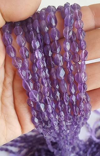 Miniatura 4 de 2 hebras de ~~~0.197-0.236 in ~ Cuentas ovaladas facetadas de amatista natural semipreciosa para la fabricación de joyas, 13 pulgadas de largo ~