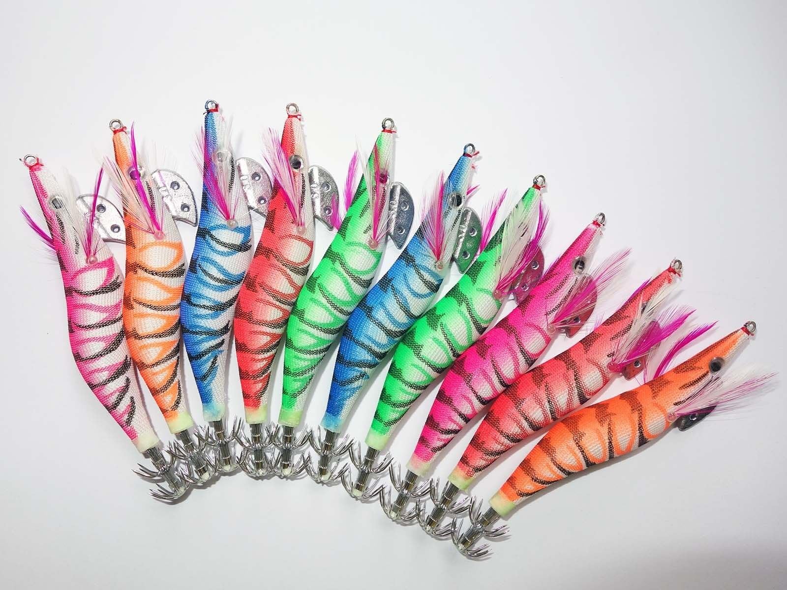 LOT 10pcs Glow in Dark EGI Squid Jigs #3.0 3g Shrimp Prawn Fishing Lures 120mm 13.5g