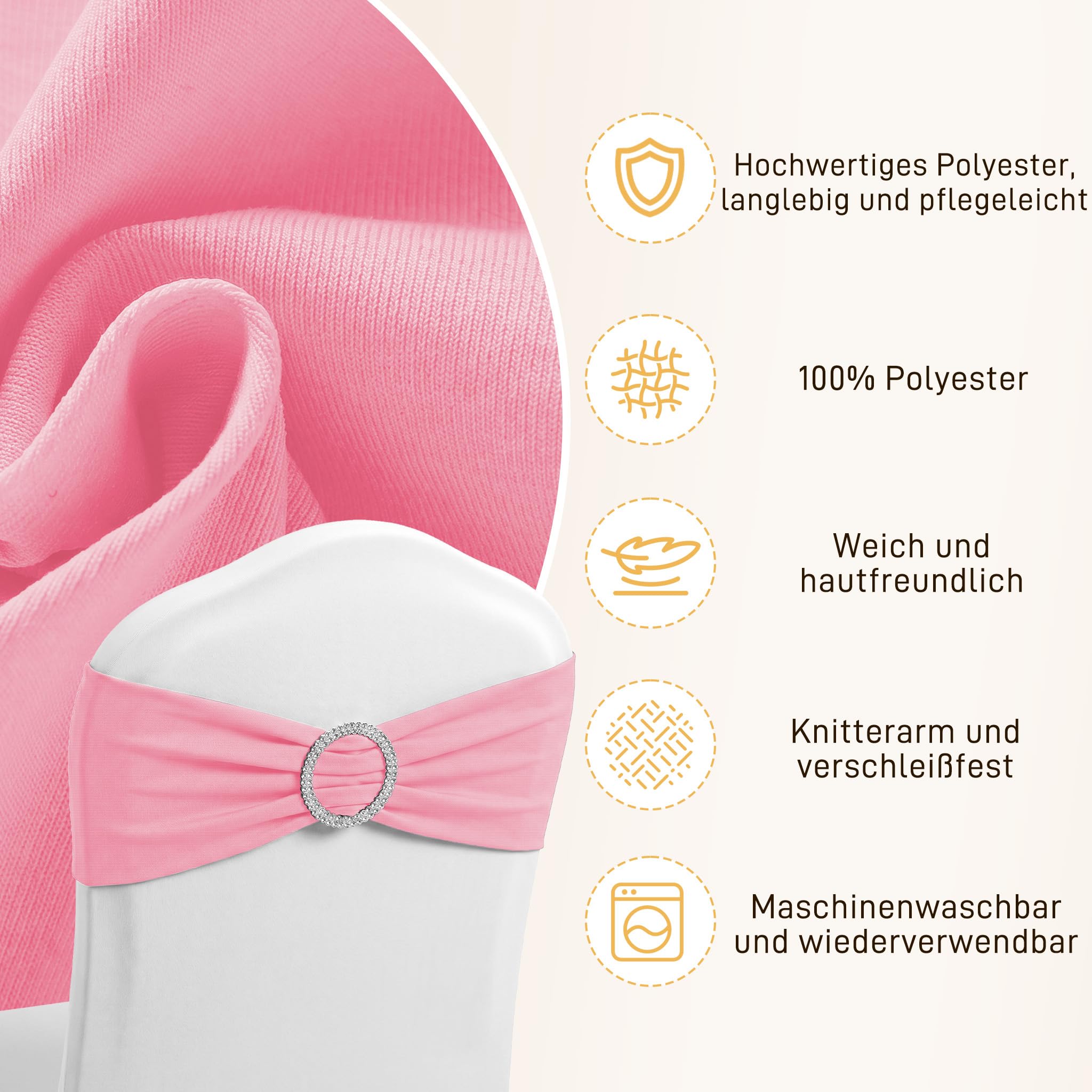 NAIZY 30 Stück Stuhlschleifen Stretch-Elastik Stuhlhussen mit Diamant Schnalle Polyester Stuhl Deko Hochzeit für Bankette, Geburtstage (Rosa)