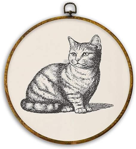 CUANFDDSF Arte de Pared Redondo de Gato Vintage, Regalos para Amantes de Mamás Gateras con Marco Colgante para Decoración de Pared, Impresiones en