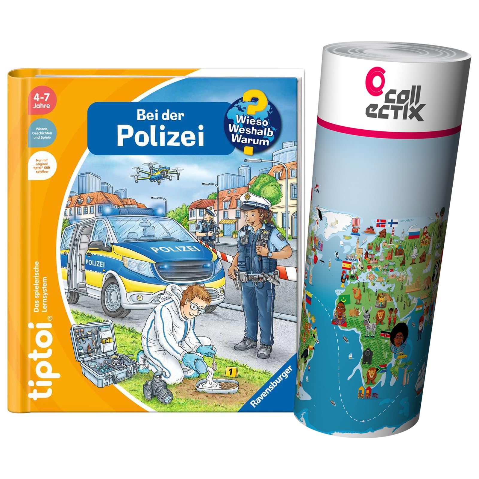 Ravensburger tiptoi Buch - Unterwegs mit der Polizei + Kinder Wimmel-Weltkarte | 4-7 Jahre