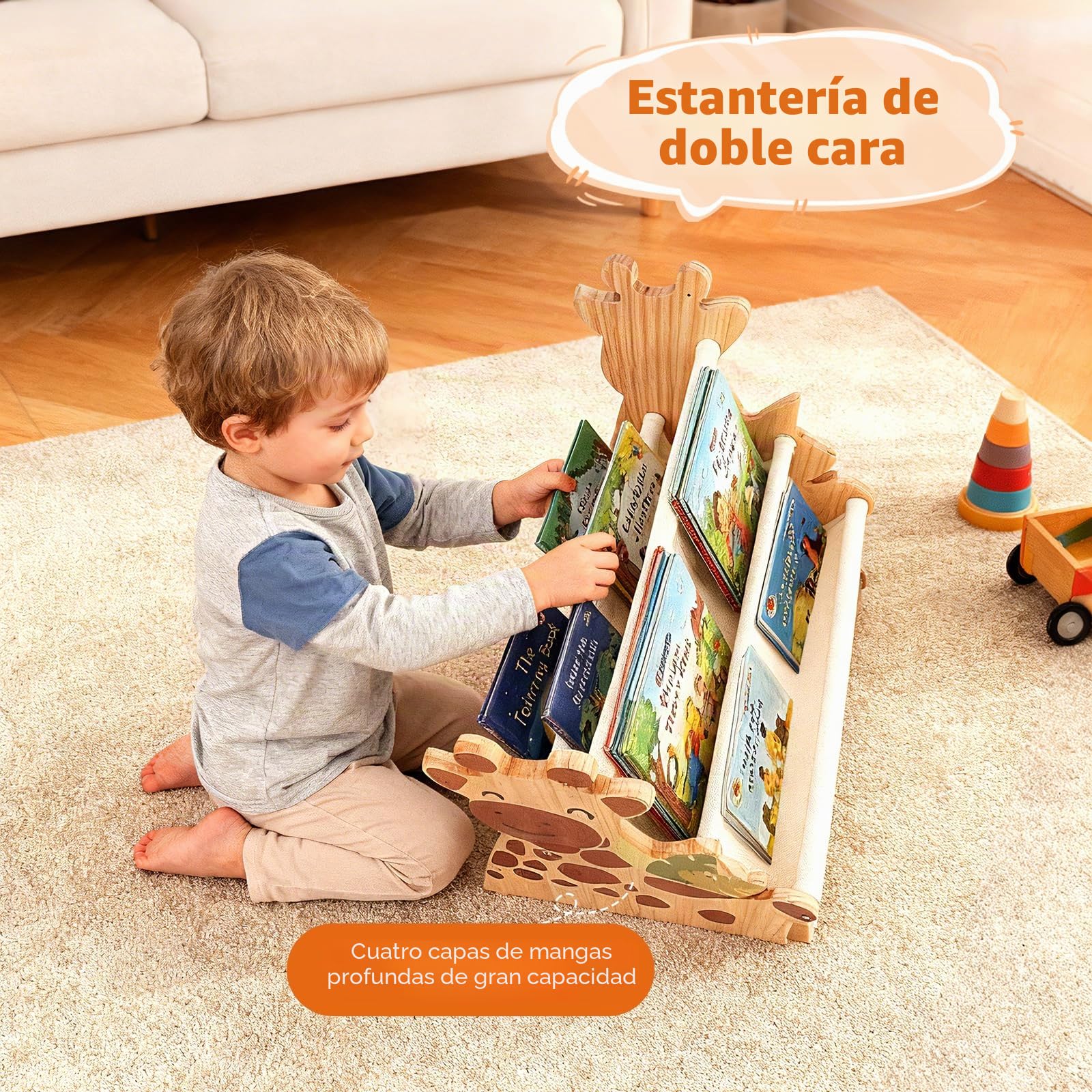 Estantería Infantil de Madera, Estantería Montessori con 4 Ripiani para Niños, Caja de Libros para Rincón de Lectura, Habitación de bebé, Estantería Infantil, Estanterías para guardería y Aula