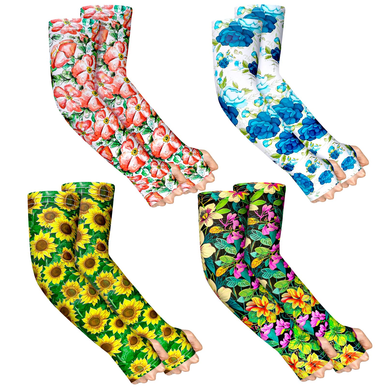 Mukum 4 Pairs Gardening Sleeves Anti-Slip Arm Protection with Thumb Hole Sun Sleeve Cooling Arm Sleeves for Women Men Outdoor