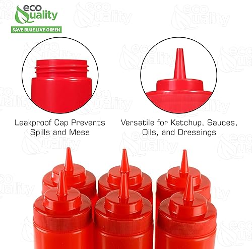 Miniatura 4 de Paquete de 2 botellas de plástico rojo de 24 onzas para condimentos, salsas, aderezos, artes y manualidades, salsa de tomate, mostaza, aceite,