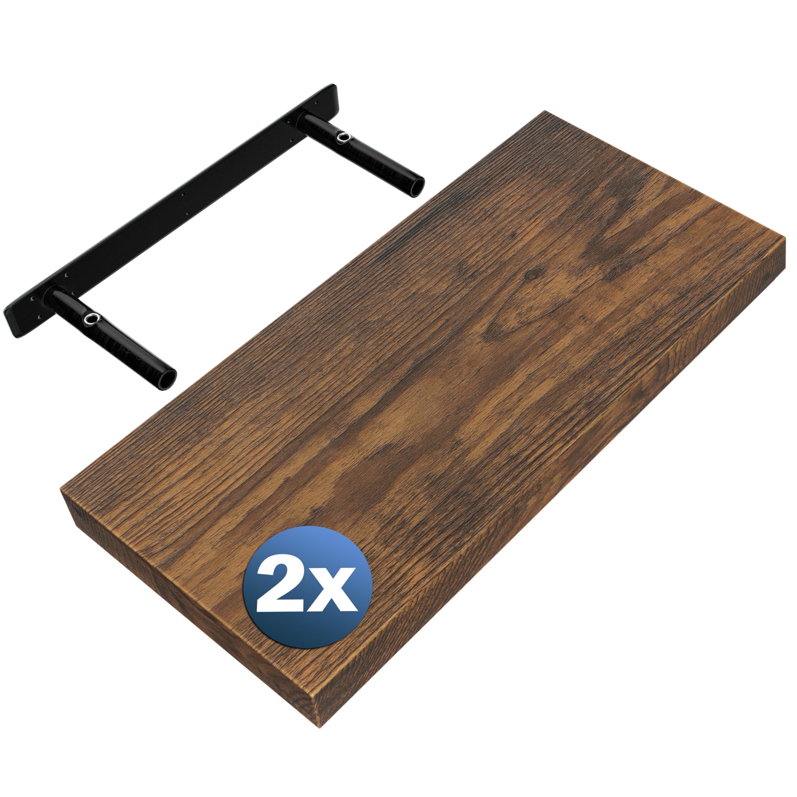 Casaria 2X Étagères Murales Flottantes 50 cm Chêne foncé MDF Robuste Effet Flottant étagère Bois Rangement décoration