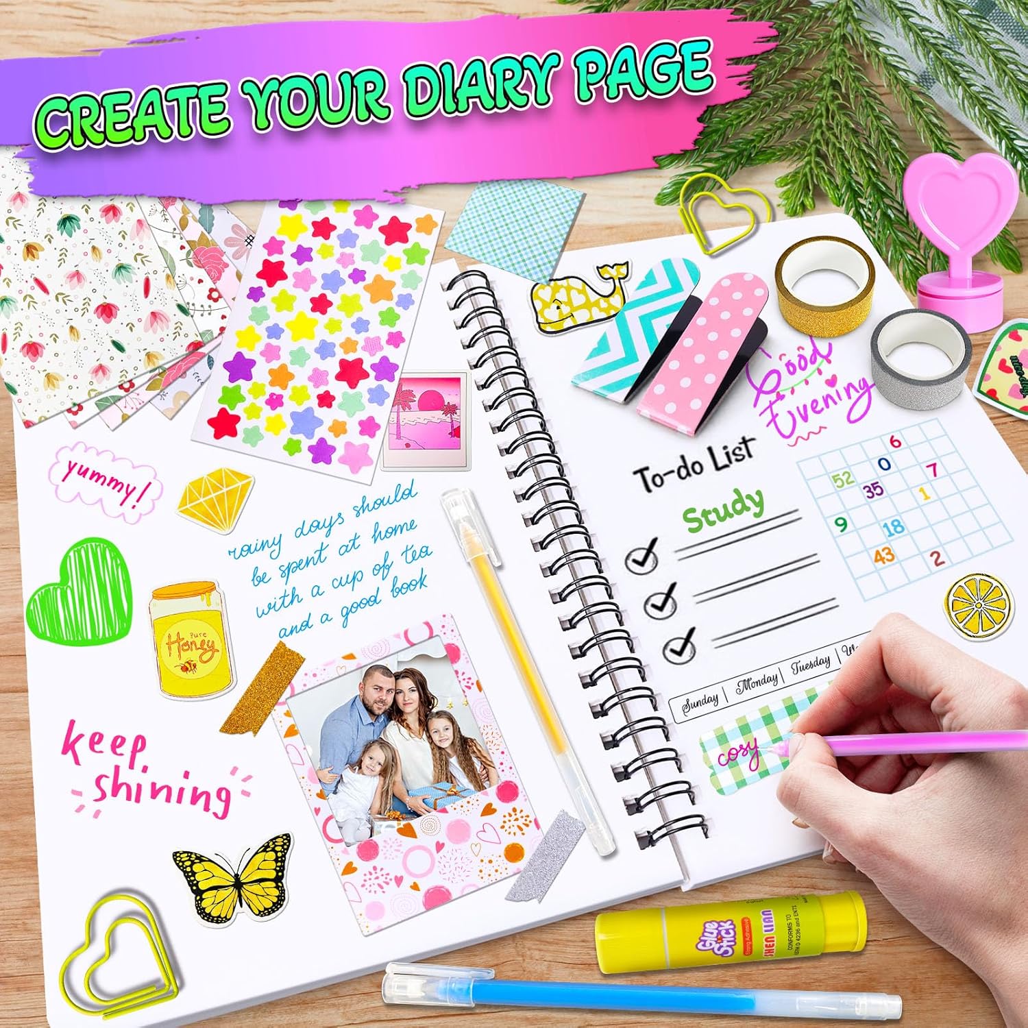 PATIFEED DIY Journal Kit for Girls, Scrapbook & Diary Supplies Set, Girls Diary Christmas Birthday Gifts for 8 9 10 11 12 13 14 Year