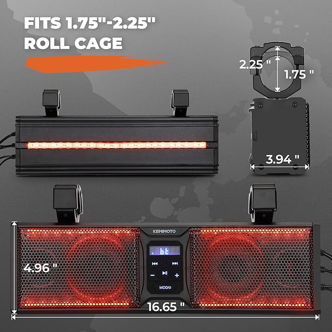 Barra de Sonido KEMIMOTO 16" para UTV con Luces RGB, IP65, Bluetooth miniatura 6