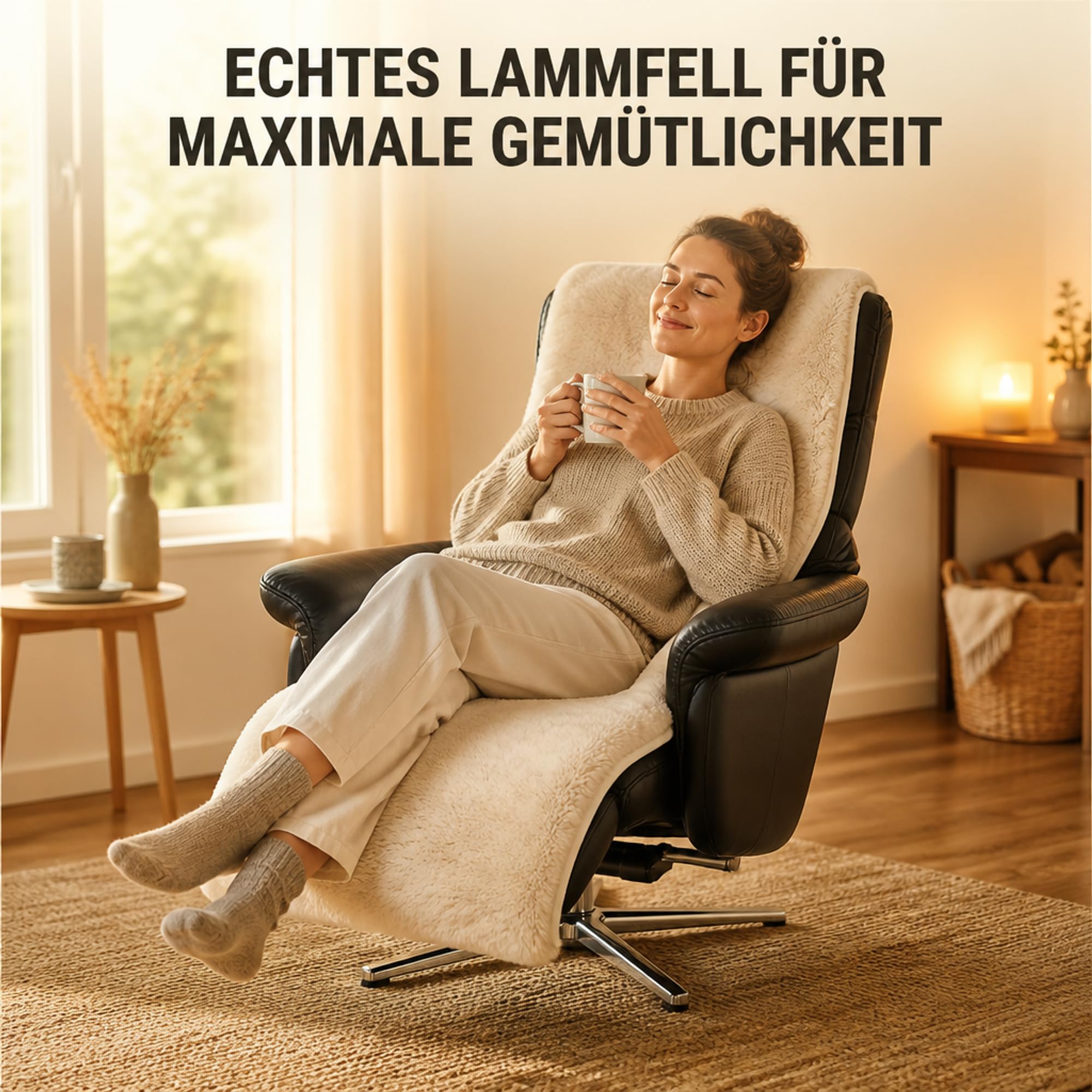 Ochraniacz na fotel ze skóry jagnięcej, jakość premium, ochrona na fotel relaksacyjny, szerokość 50 cm (beżowy, długość 160 cm)