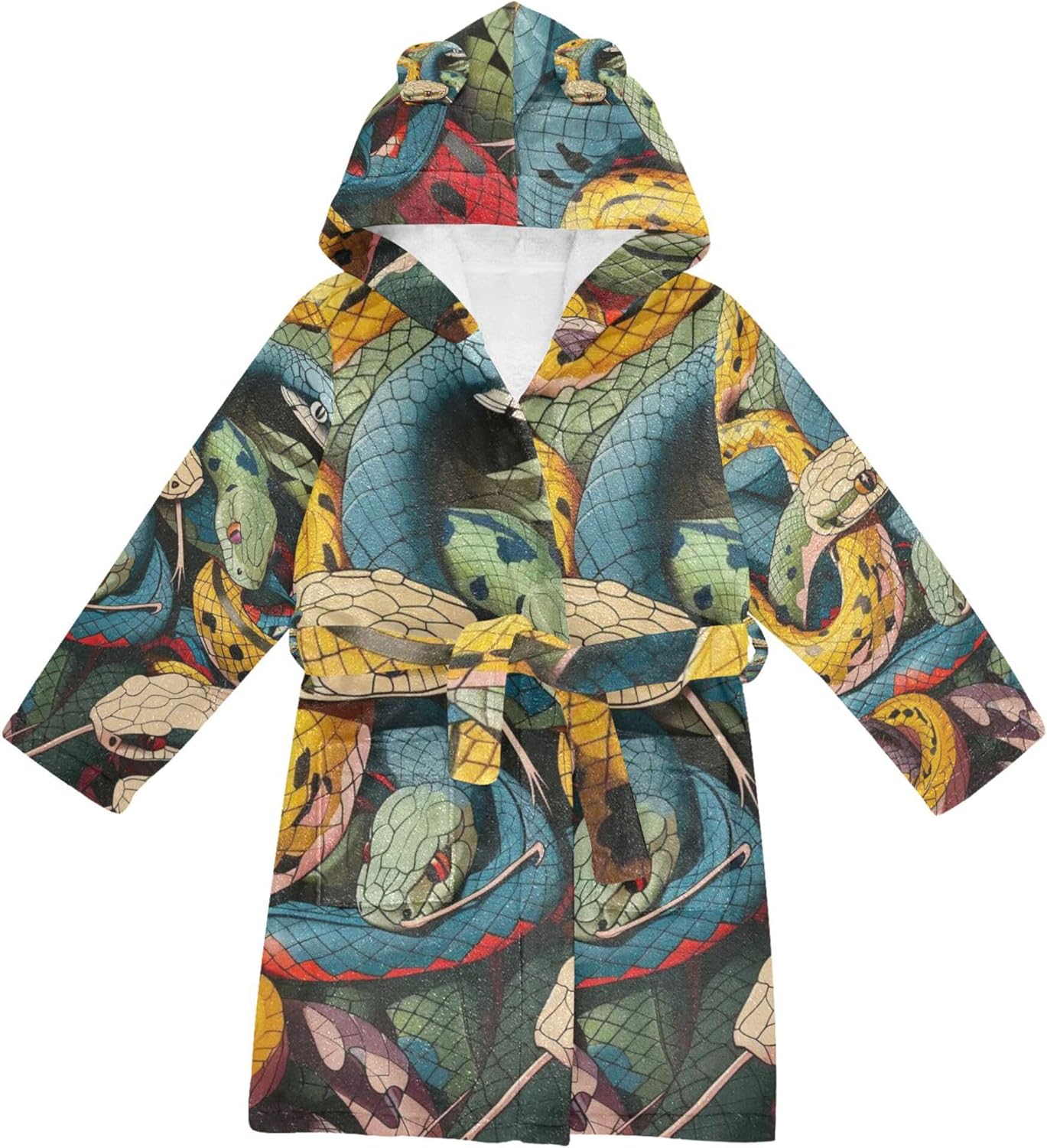 Colorful Many Snakes Bathrobe Hooded PJ Robe Soft Fleece Robe Pajama Sleepwears 2-12 Years