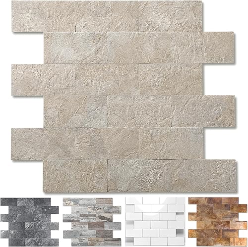 Vista 230 de Paquete de 1 lámina de revestimiento autoadhesivo de 12 x 12 pulgadas, baldosa de pared de PVC para cocina, baño, chimenea, mesa de lavandería o gris