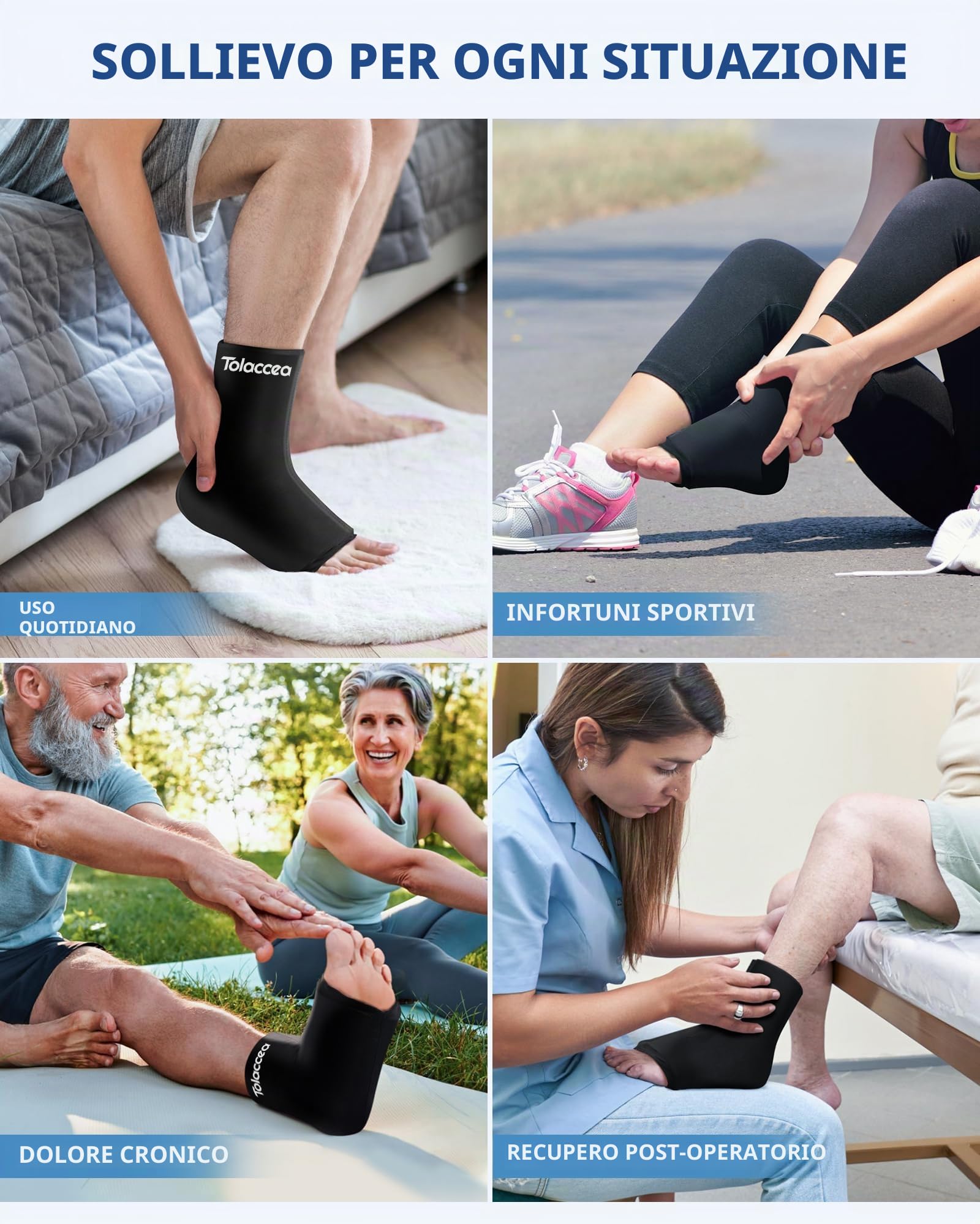 Tolaccea Supporto Ghiaccio per Caviglia e Piede, Impacco di Gel Riutilizzabile per Terapia Caldo e Freddo, Fascia Compressiva per Tendinite d'Achille, Fascite Plantare, Gonfiore L