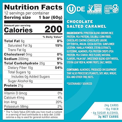 Vista 5 de No Cow - Barras de proteína recubiertas, 20 gr. de proteína vegetal, bajas en azúcar, carbohidratos y calorías, no gluten, lácteos ni OGM