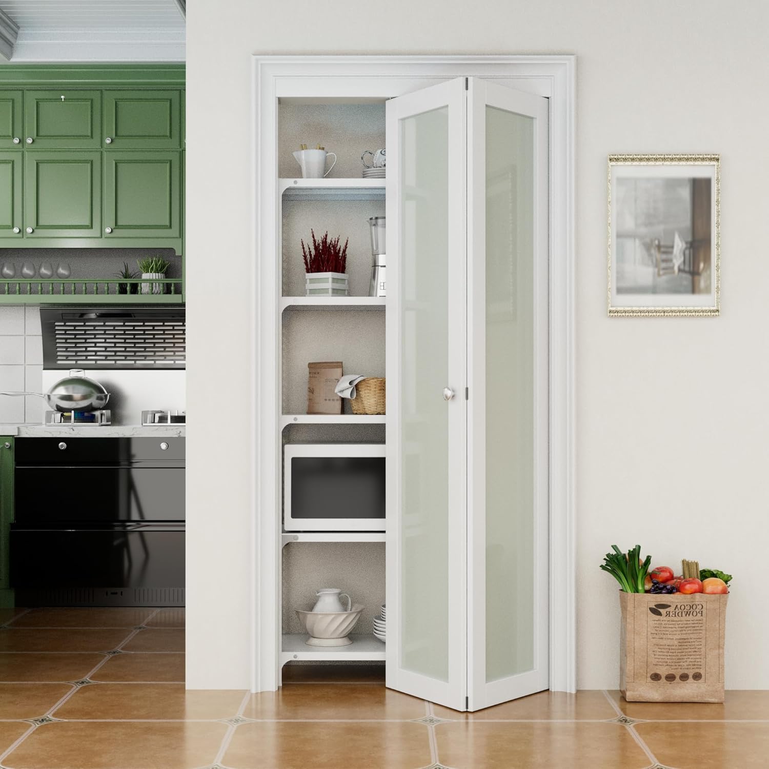 36'' x 80" Frosted Glass Bifold Door, Build Quality Panels with Water&Scratch-Resistant Surface, Solid Core, Interior Closet & Pantry Door (Double 77.75'' High Panels&Hardware&Fascia&Knob)