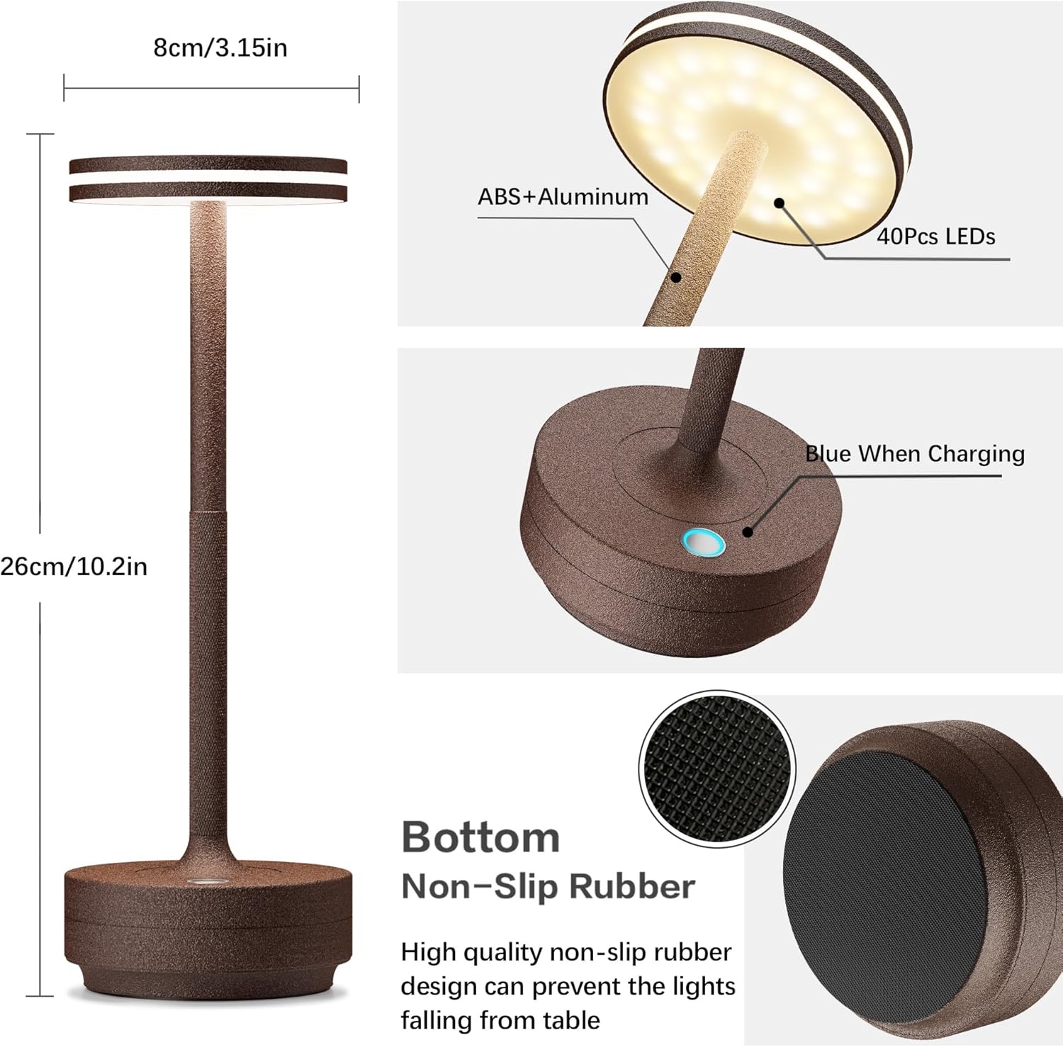 Hapfish 2 Pack Cordless Table Lamps Rechargeable, 5000mAh Battery Powered Lamp, 3 Color Modes, Dimmable, LED Table Lamps for Living Room,Outdoor, Dinner,Patio,Restaurant – Rust