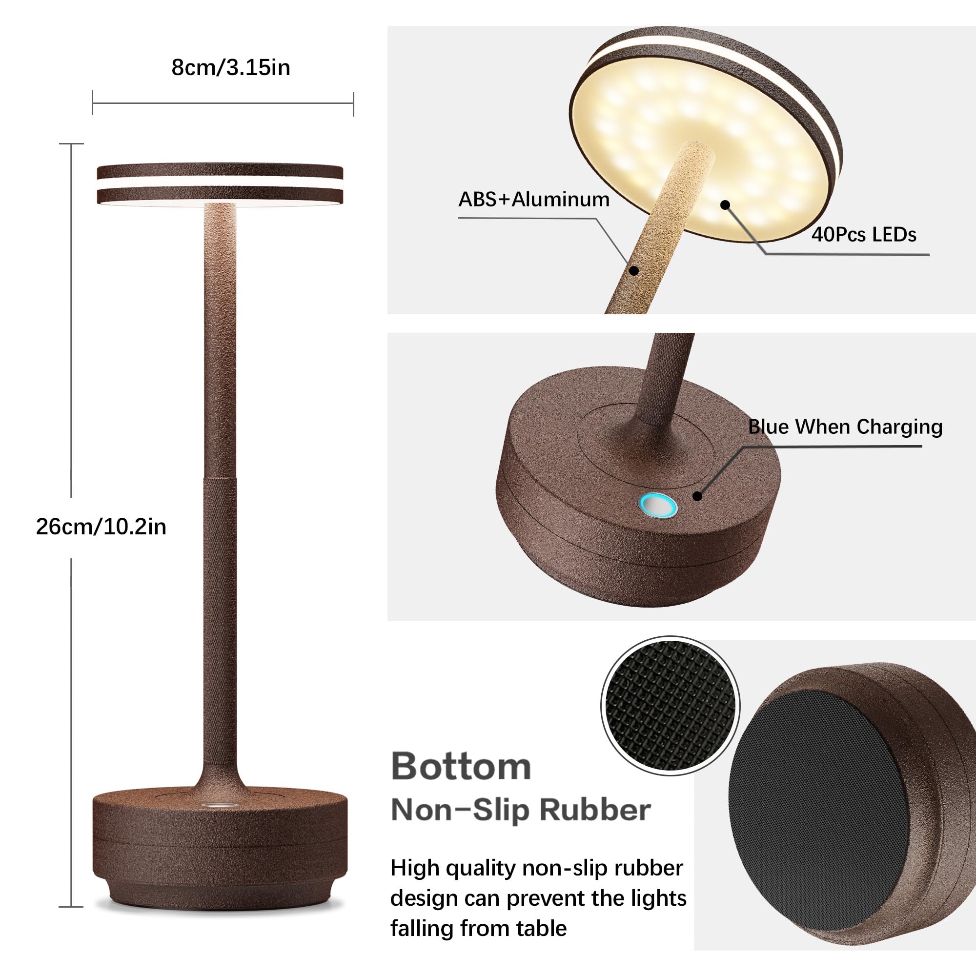 Hapfish 2 Stück LED Akku Tischlampe, 5000mAh Moderne Dimmbar Tischleuchte | Wasserdicht, 3 Farbtemperatur, Tischlampen Aufladbar für Indoor Outdoor Nachttisch Esstisch Terrasse (Rost)