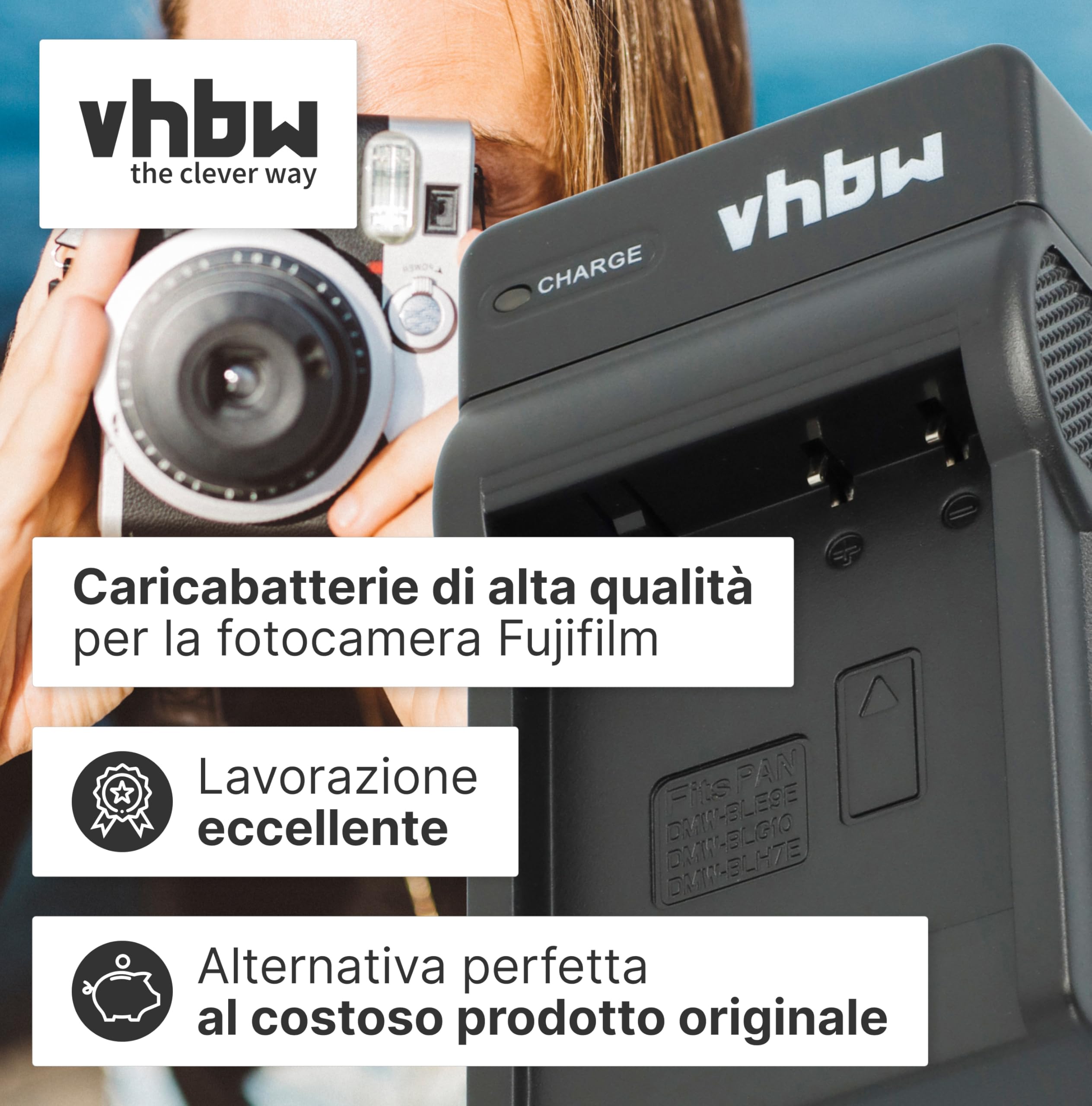vhbw USB caricatore compatibile con Fujifilm Instax 90 Mini Neo Classic camera camcorder - Stazione di carica, spia di carica