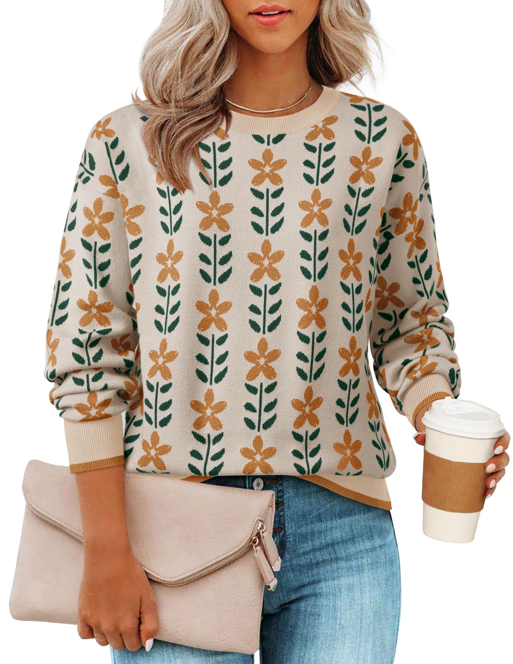 ZESICA Women's Long Sleeve Crewneck Sweater (Printed)