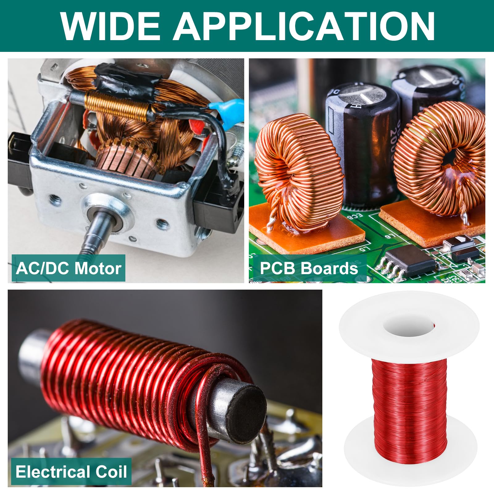 sourcing map Fil magnétique 34 AWG, fil de cuivre émaillé de calibre 34, fil de bobine magnétique de 56,7 g pour transformateur, moteur, électrique, 155C (311F)