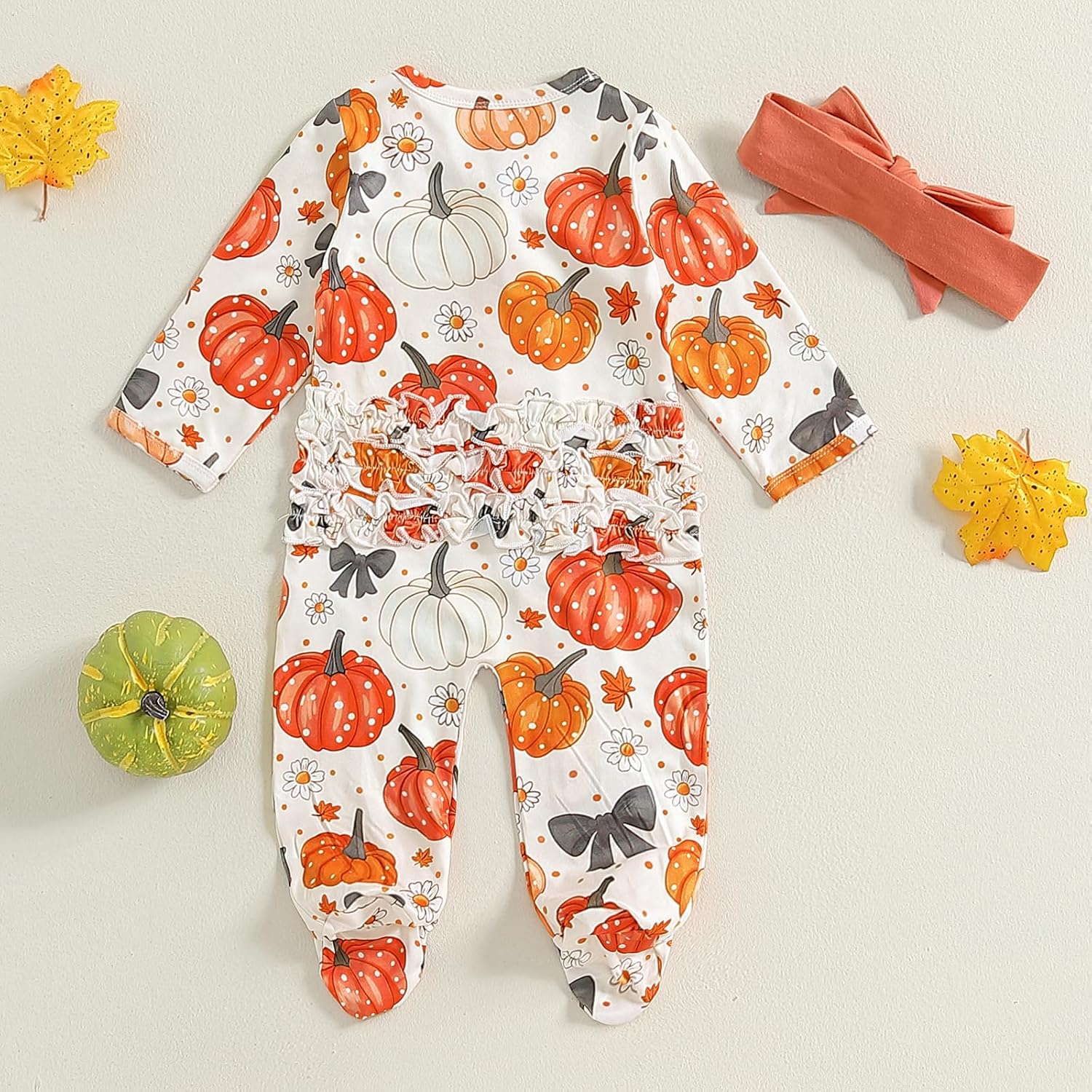 BemeyourBBs Newborn Baby Girl Clothes Ruffle Baby Sleeper Zipper Footie Romper Playsuit with Headband Outfit