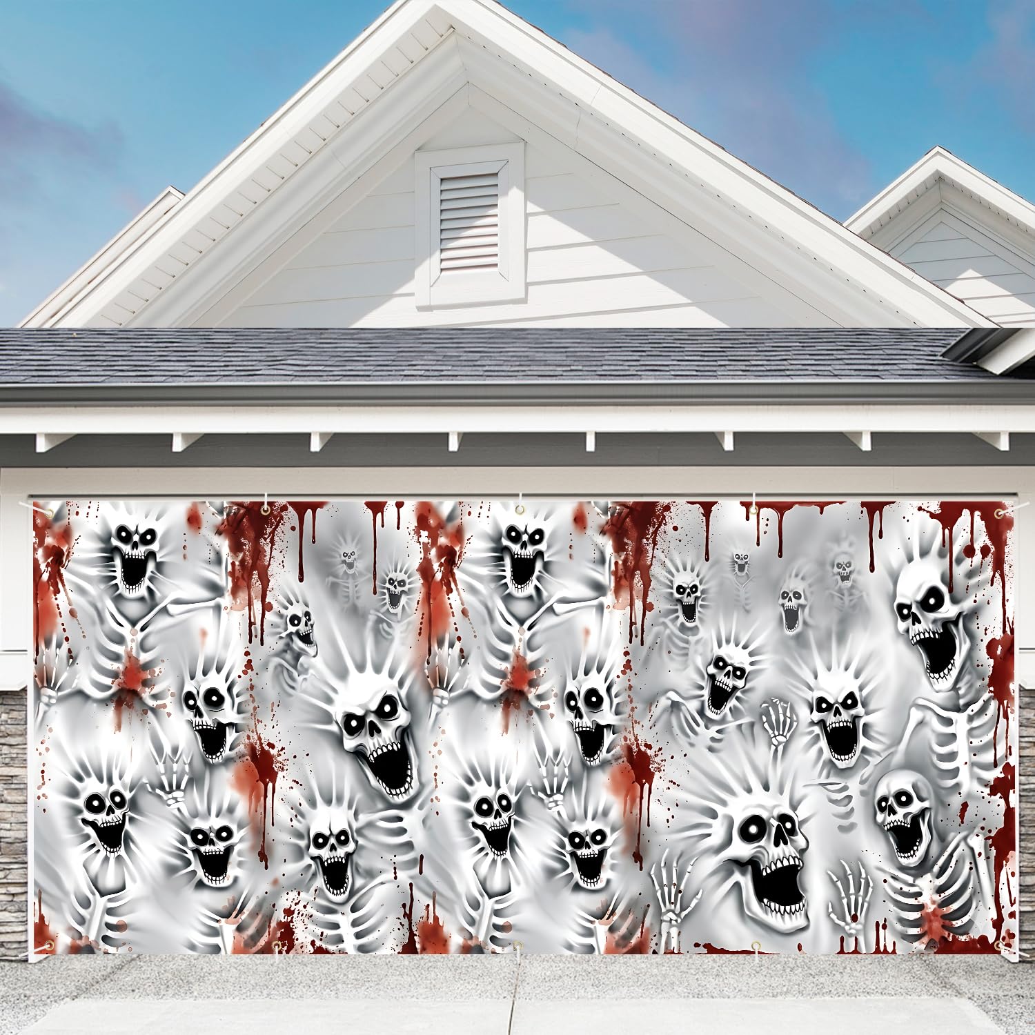 7 x 16 ft Skull Collage Halloween Garage Door Decorations Halloween decorations Door Cover, Hanging Banner for Home, Outdoor, Indoor, Spooky Party, Wall, Window