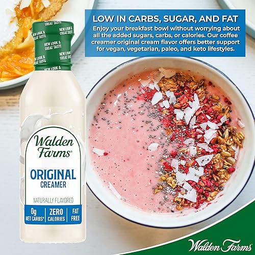 Miniatura 7 de Walden Farms Original Cream Coffee Creamer Botella de 12 onzas (paquete de 2) fresca y sabrosa  Vegana, Paleo y Keto  Sustituto de leche no láctea