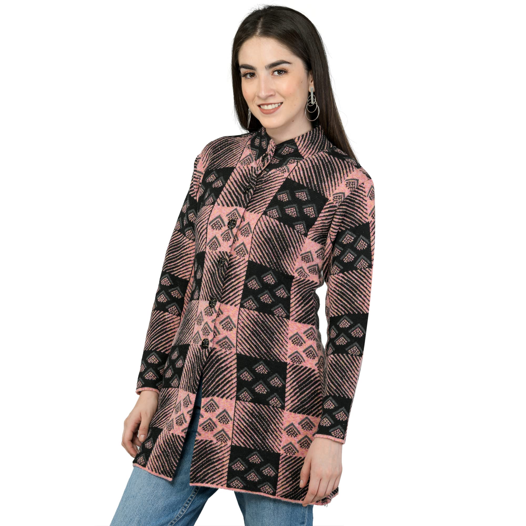 lady willington Women Woolen Long Coat Warm Fabric Cardigan Winter Wear Pure Wool Thick Sweater for Women 100% Rainbow Wool Free Size Cotty Fully Warm Cardigans with Side Pockets (2XL, REDVELVET)-picture-40