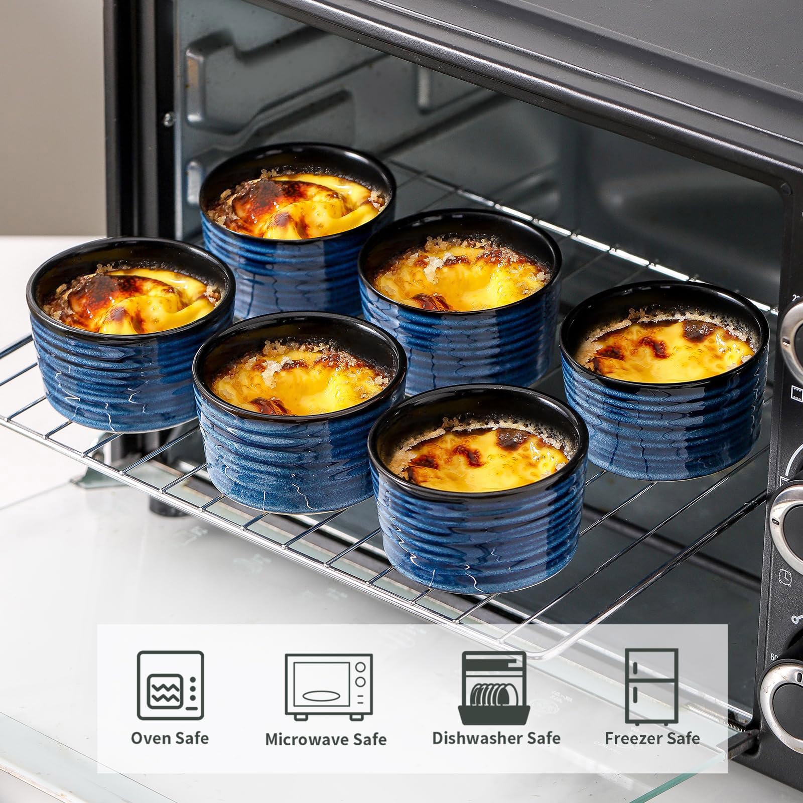 Ramequines de cerámica de 4 onzas, juego de 6 platos pequeños para soufflé, mini cuencos para hornear para cocina, tazas de salsa de porcelana para crema brulee, pudín, helado, pasteles de
