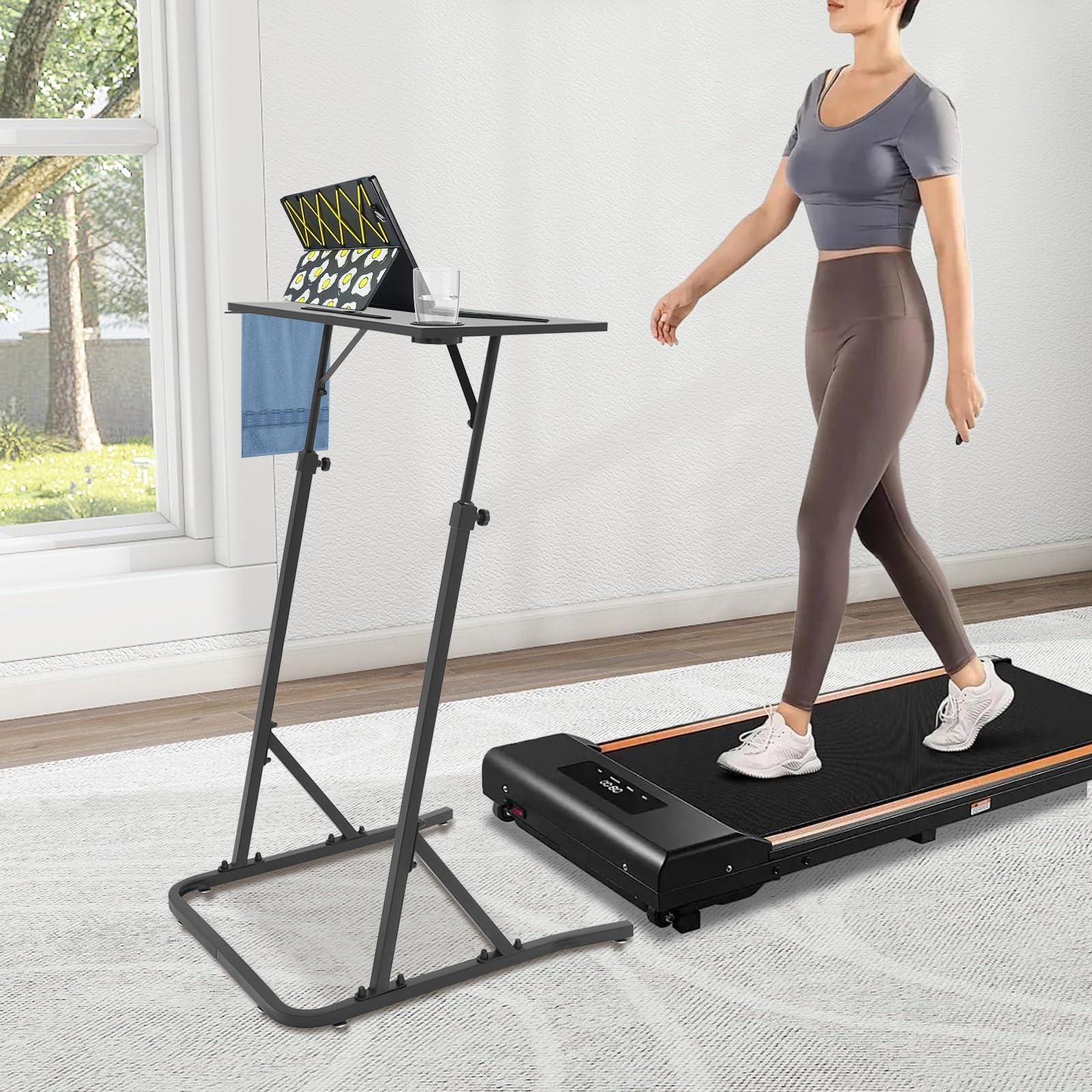 Support d'ordinateur de vélo en tube d'acier, hauteur réglable, 64,5 à 143 cm, table d'entraînement, table de course pour vélo, table de fitness, table d'ordinateur portable pour chambre à coucher