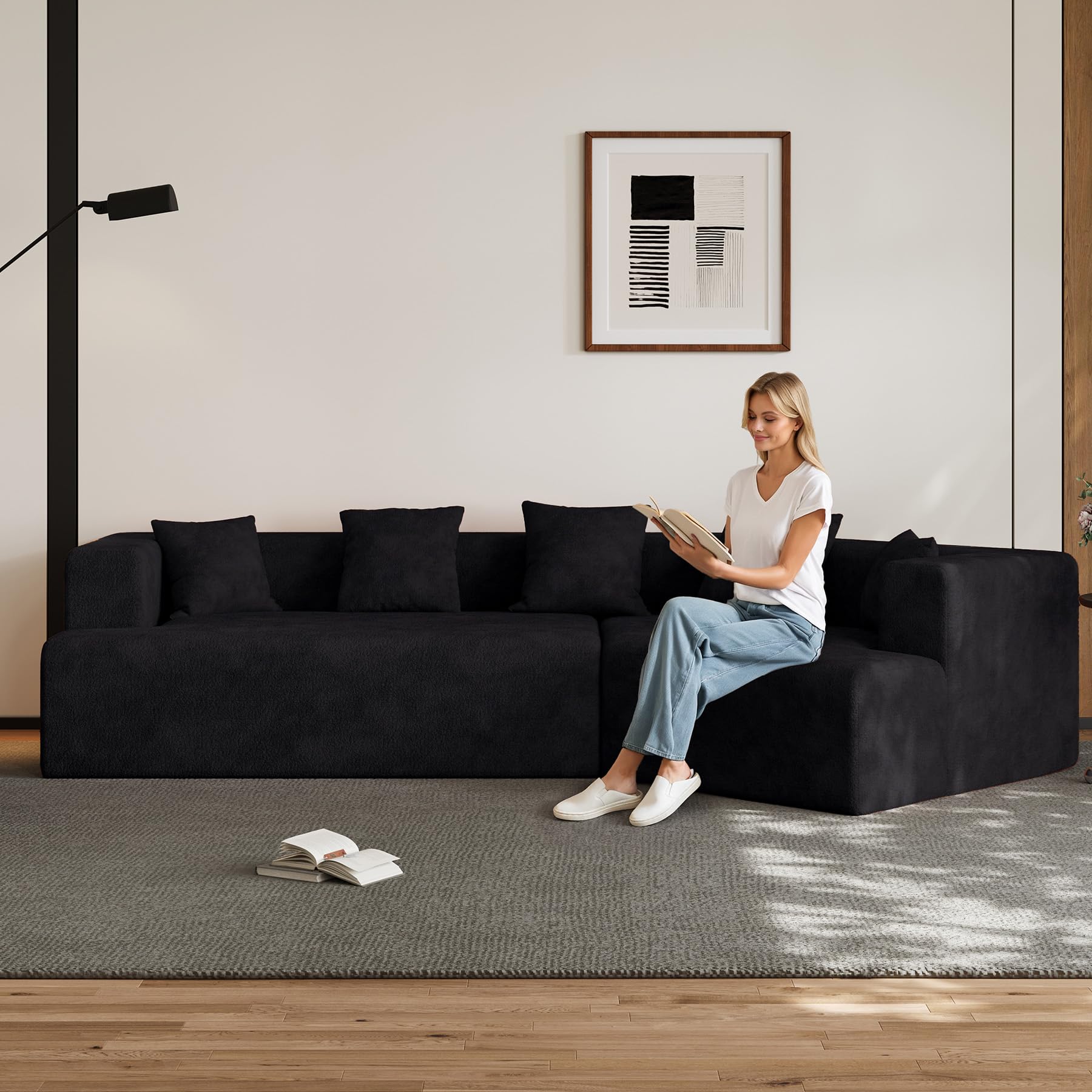 Wrofly Modular Sectional Sofa Couch, 129.5" Oversized Upholstered L-Shape Deep Seat Cloud Couch, Modern Minimalist Compression Sofa for Living Room,