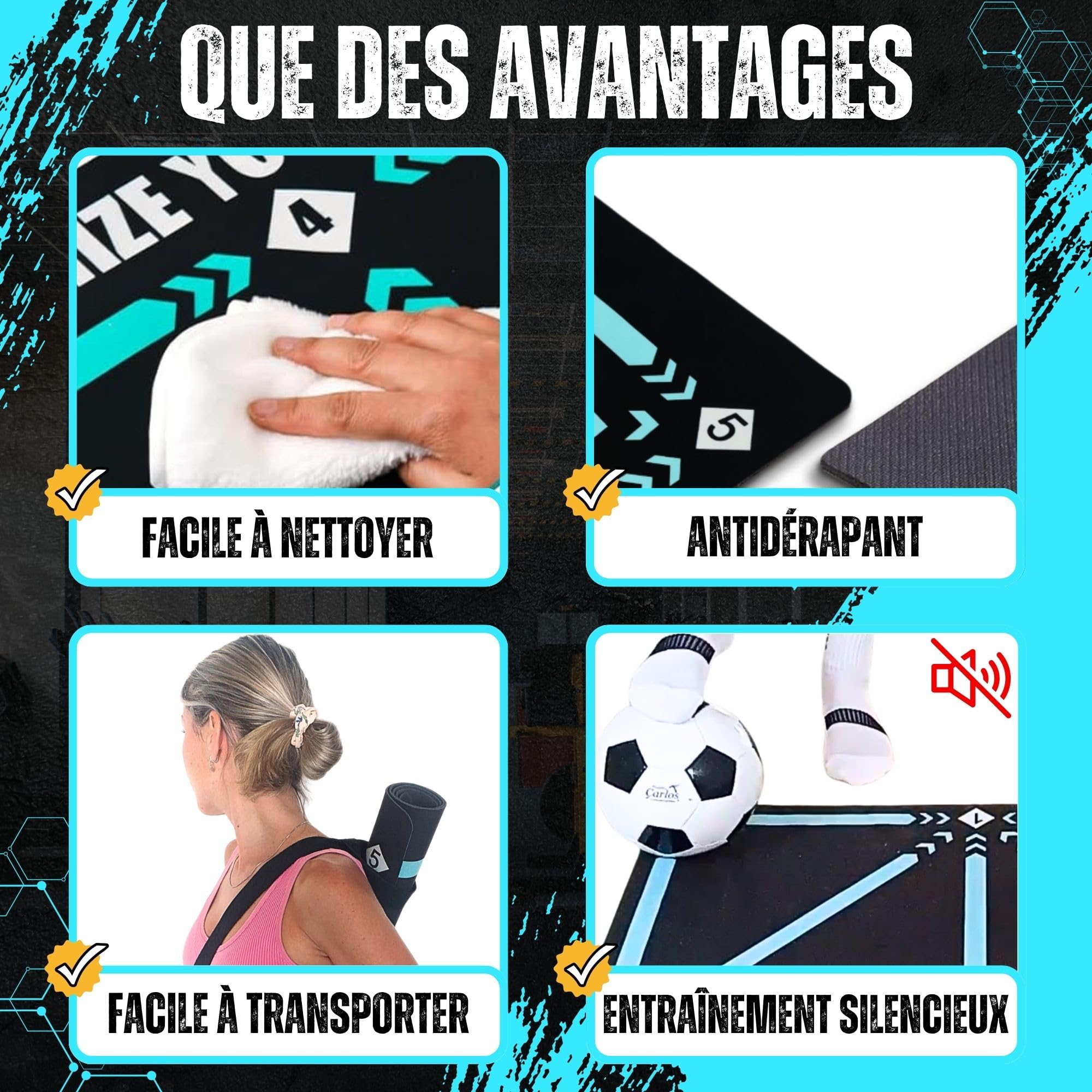 Kit de Tapis Entrainement Foot 60x90 avec 8 Plot Sport et Chaussette Antidérapante Foot - Tout ce Dont Vous Avez Besoin pour Devenir Une Grande Star - Football Accessoire - Tapis Football