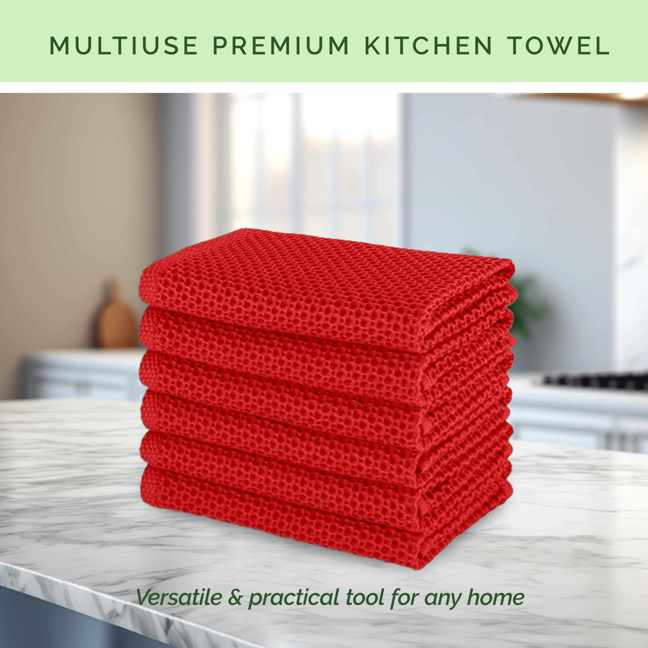 Elegant Comfort Lot de 6 torchons de cuisine 100 % coton turc gaufré, de qualité supérieure, super absorbants, ultra doux, multi-usages, 40,6 x 63,5 cm, rouge