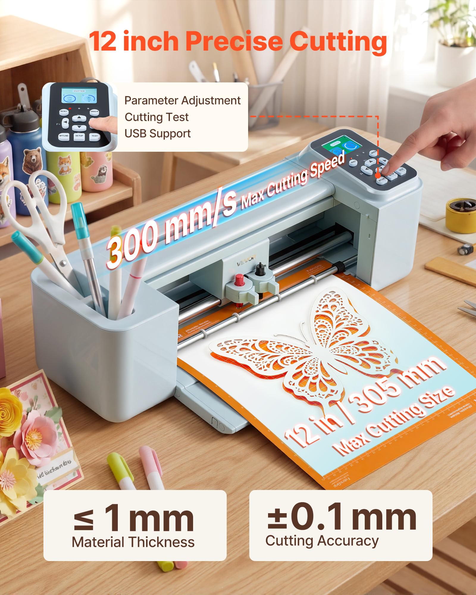 VEVOR Plotter de Corte de Vinilo de 305 mm con Kit de Herramientas, Control Táctil y Botones, Máquina Cortadora Multifuncional Compatible con iOS Android Windows Mac para Bricolaje Papel Tarjetas