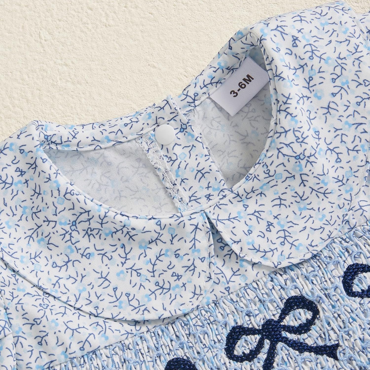 GOOCHEER Newborn Baby Girl Summer Outfits Bow Embroidery Smocked Romper Dress Floral Short Sleeve Bodysuit Jumpsuit Clothes - Image 3