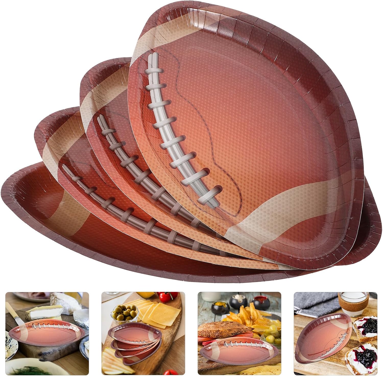 KOMBIUDA 20pcs Football Party Paper Plates Disposable Football-shaped Oval Paper Serving Trays for Birthday and Sports Event Tailgate Supplies