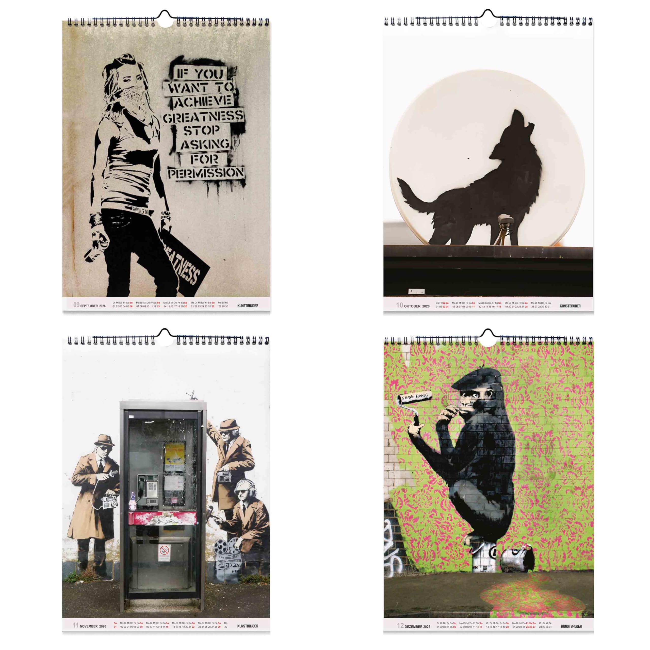 Banksy großformat Kalender Monatskalender 2026 hochkant B2 (70 x 50 cm) Wandkalender mit den schönsten Bildern - XXL Street art Jahreskalender Banksys Graffiti Wohnzimmerkalender Bürokalender