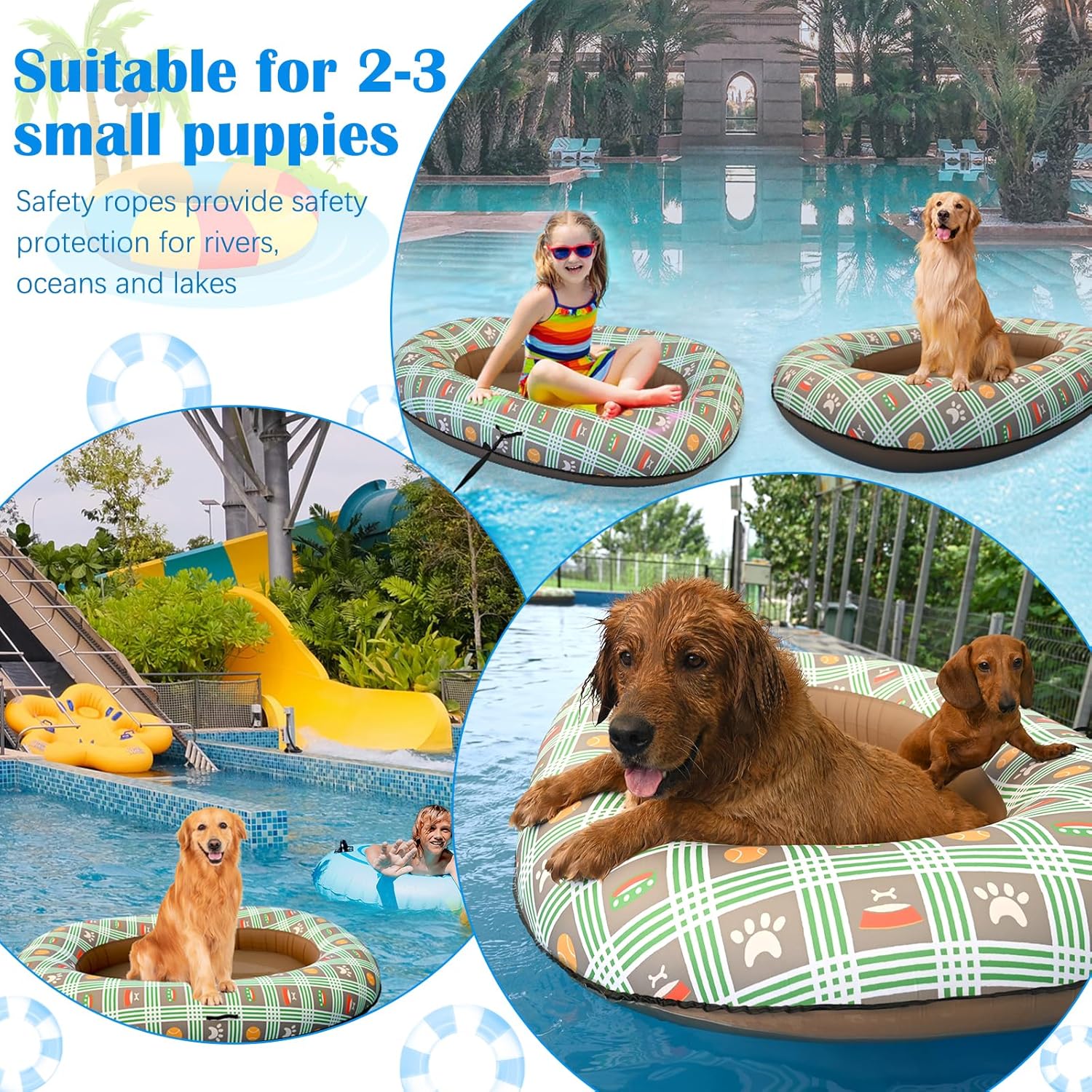 Dog Float for Pool, Dogs Pool Float Inflatable for Large Doggy Heavy Duty Dogs Foldable Lake Raft for Dog -Up to 150Lbs