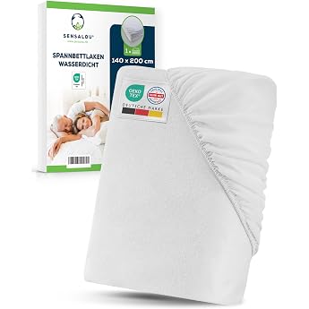 Sensalou Fitted Sheet Waterproof 140 x 200 cm Mattress Protector Cover Cotton incontinence sheet washable up to 95  C breathable and silent suitable for mattresses up to 25 cm base height