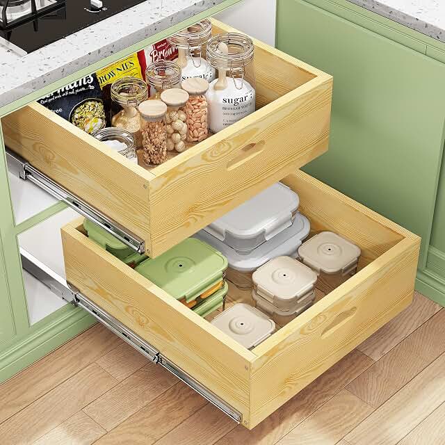 Pull Out Cabinet Organizer, Soft Close Slide Out Solid Wooden Drawers(15...