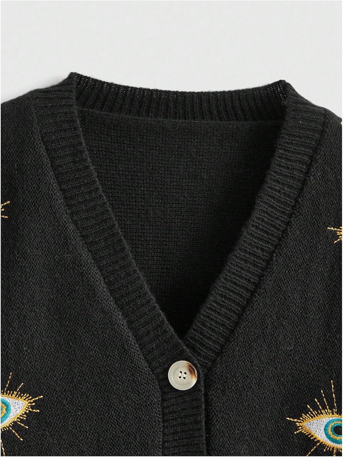 Women's Plus Size Eye Embroidered Cardigans V Neck Button Down Cropped Sweaters Y2k Tops - Image 3