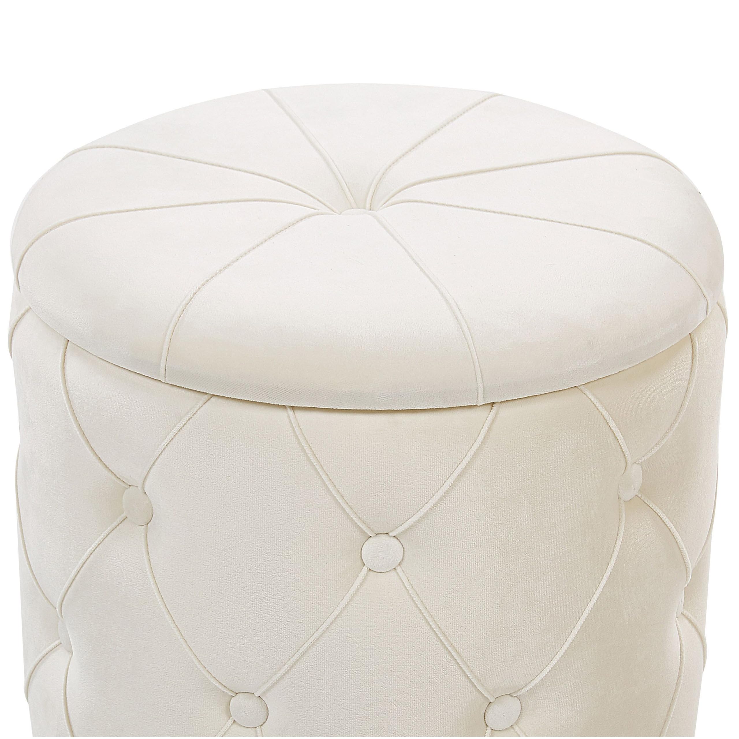Lot 2 Poufs Coffres de Rangement en Velours Blanc Capitonné et Base en Acier Doré pour Chambre ou Salon au Design Glamour et Vintage Beliani