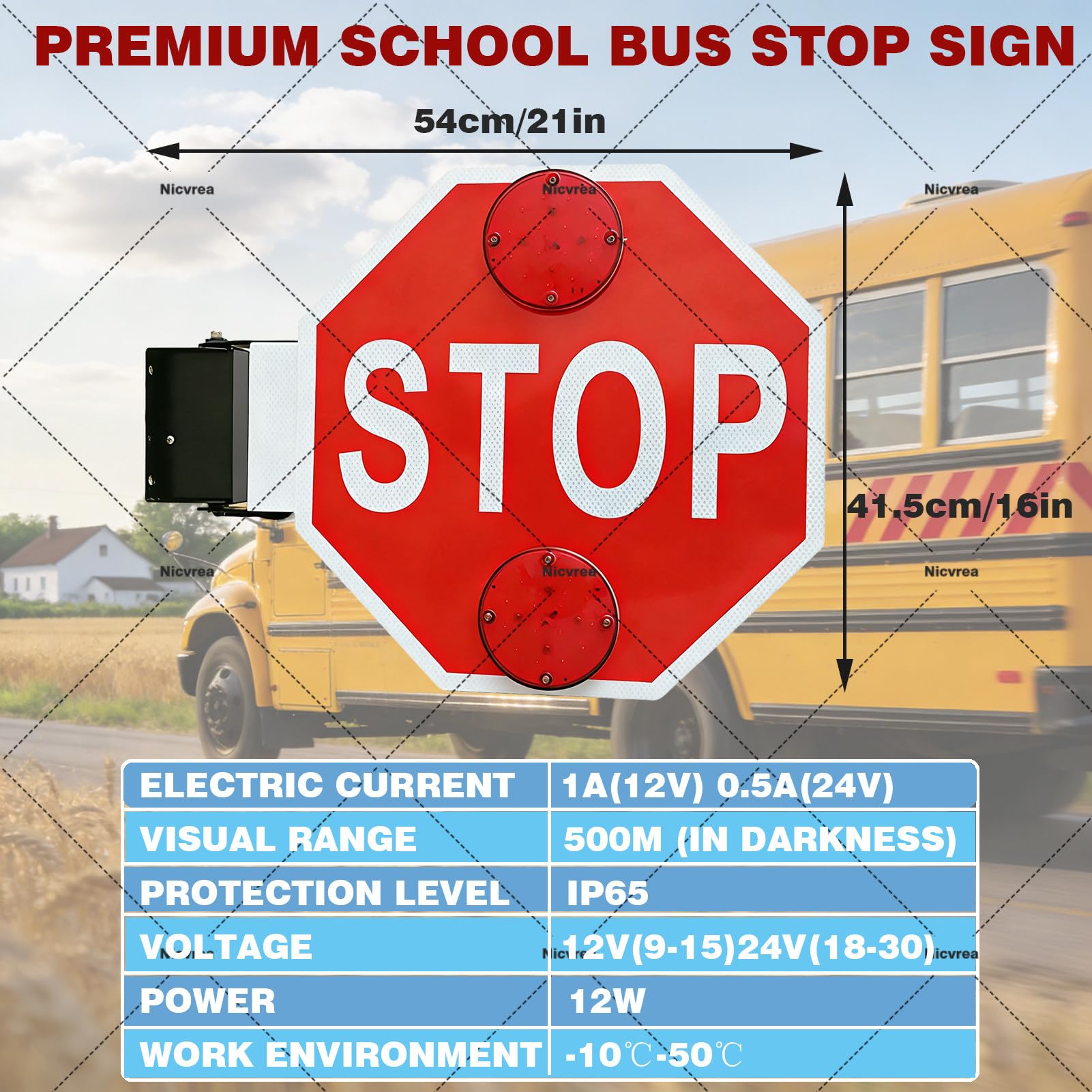 Znak stopu LED do autobusów szkolnych, migające ramię sygnałowe bezpieczeństwa, wysoka widoczność, automatyczne cofanie, alarm 24 V do kontroli ruchu, parkowania i bezpieczeństwa w szkole