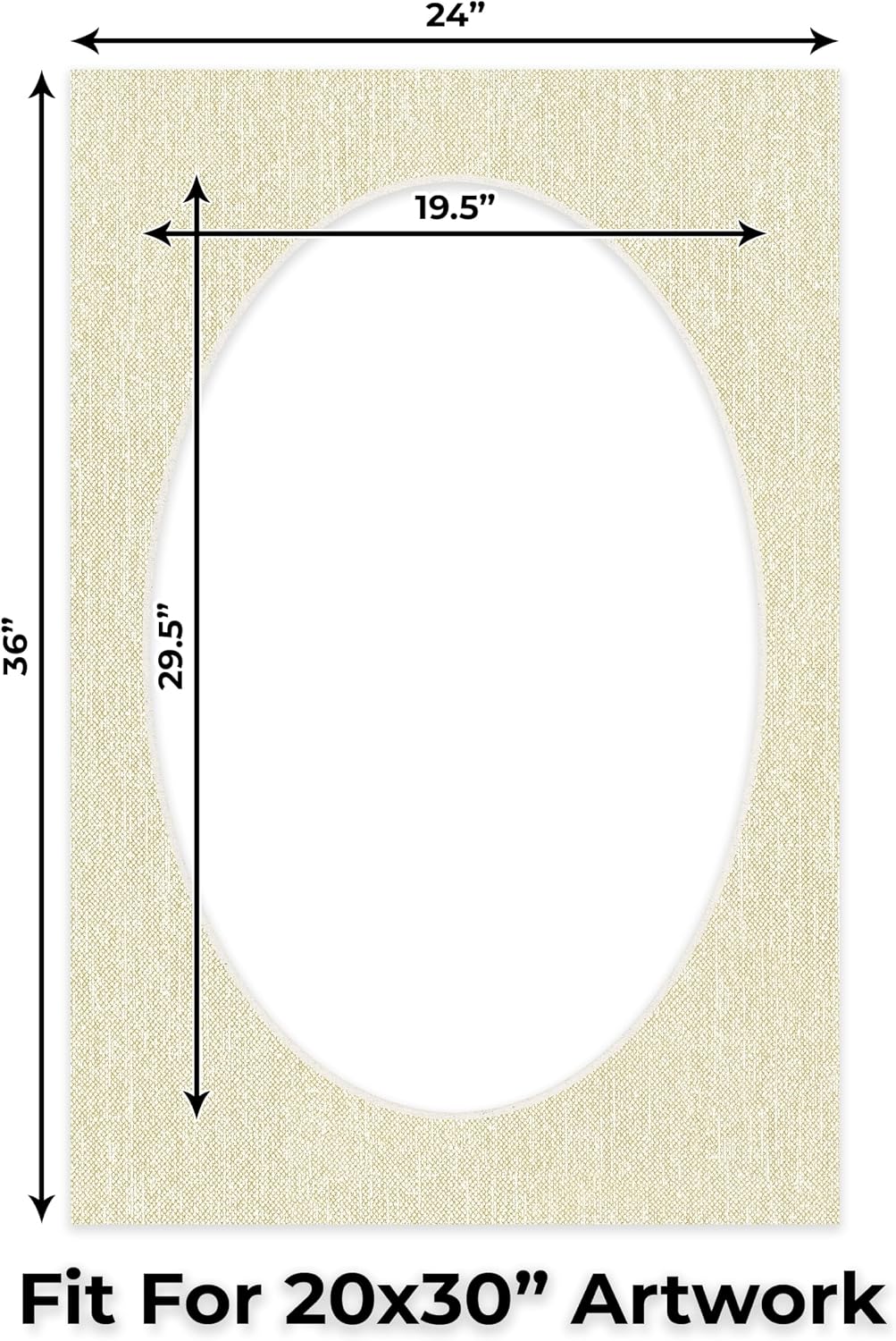24x36 Mat Bevel Cut for 20x30 Photos - Precut Fresh Linen Canvas Oval Shaped Photo Mat Board Opening - Acid Free Matte to Protect Your Pictures - Bevel Cut for Family Photos, Pack of 1 Matboard