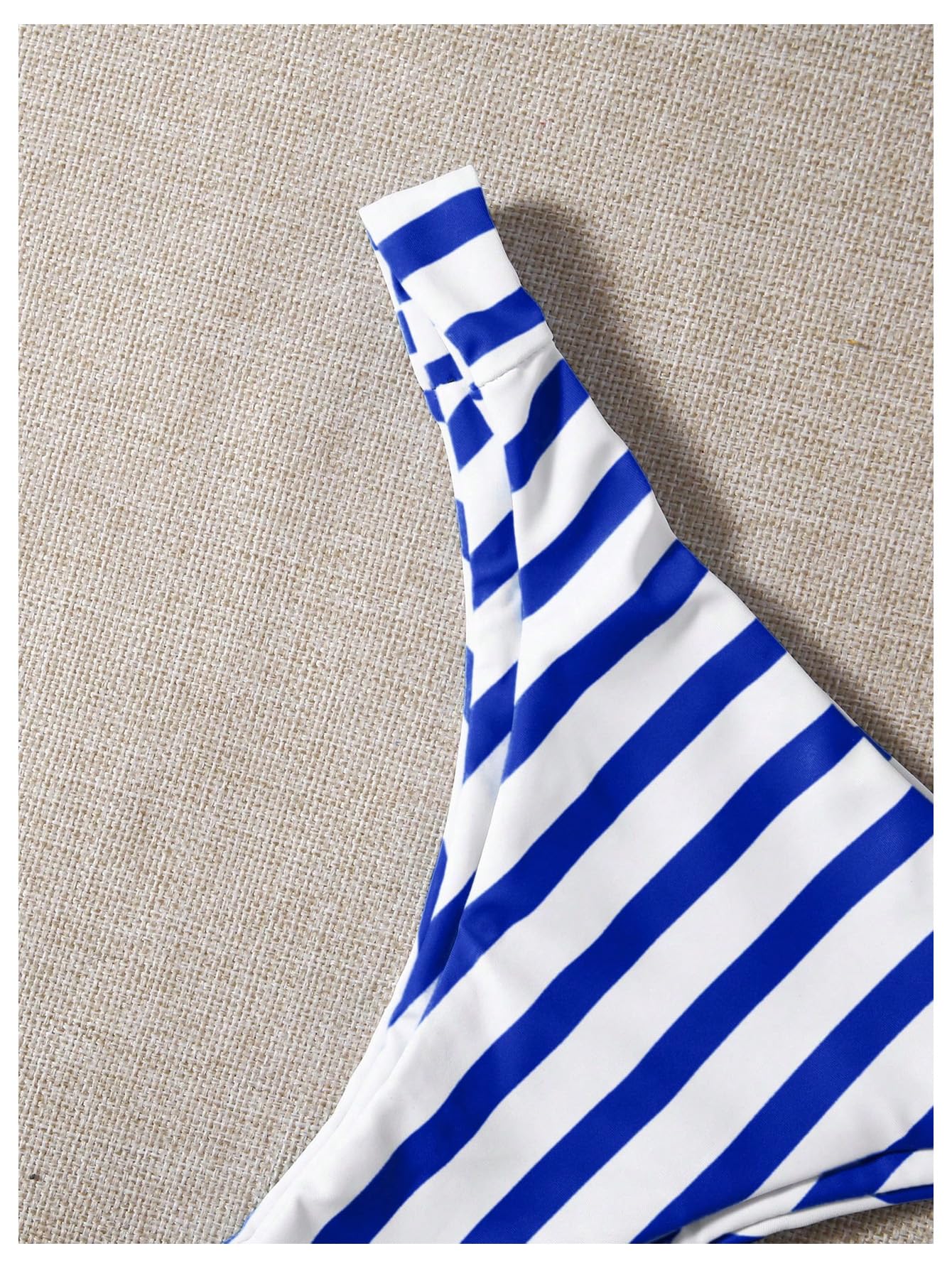 Costume da Bagno Bikini A Righe da 3 Pezzi da Donna, Costume da Bagno con Stringhe A Triangolo E Pantaloncini da Spiaggia, Blu E Bianco Piccolo