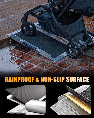 Miniatura 5 de VNN Rampa portátil para silla de ruedas de 2 pies, rampa plegable de aluminio antideslizante, rampas para sillas de ruedas para umbral de puerta