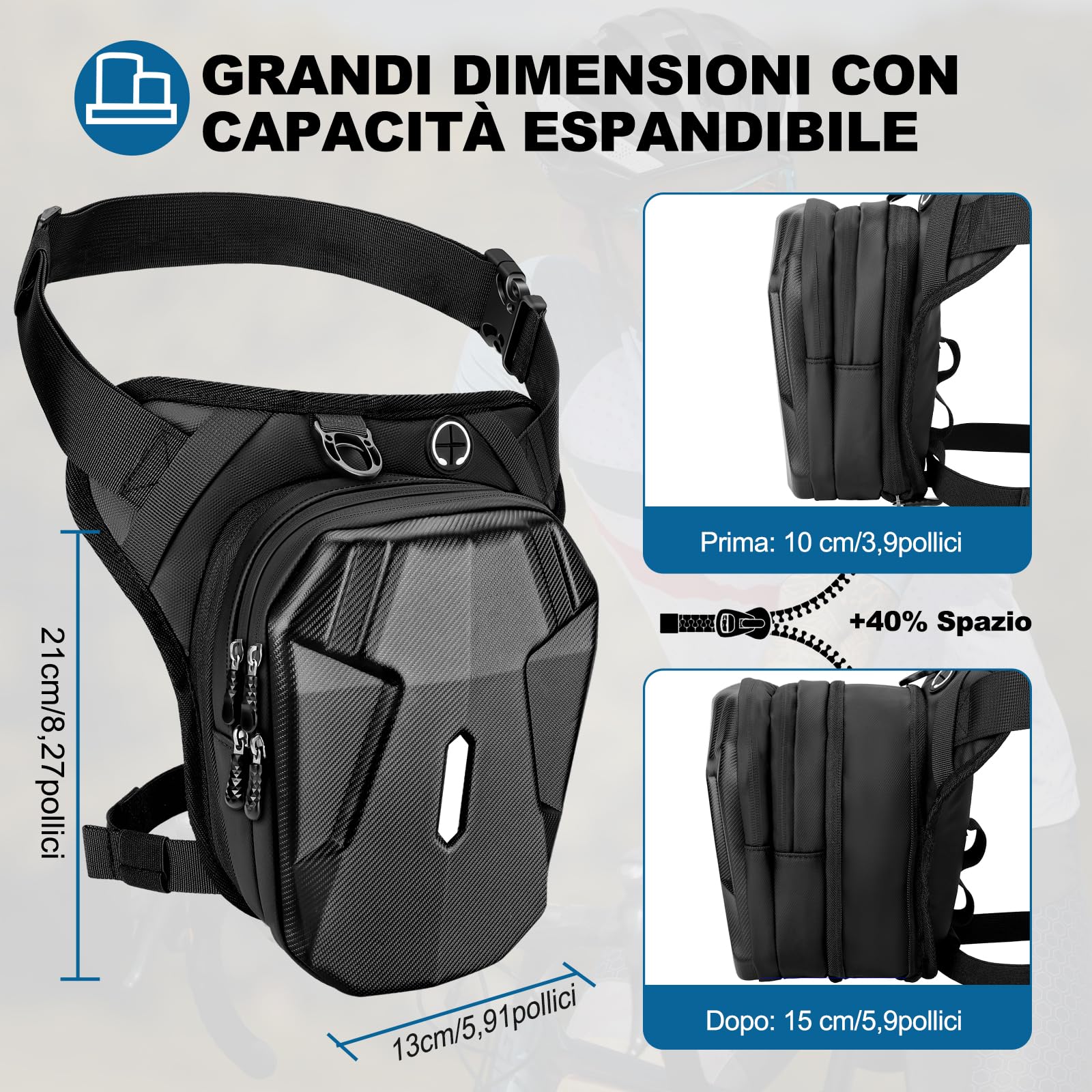ISEYOU Marsupio da Gamba per Moto, Borsa Gamba Moto per Uomo & Donna in EVA con Multitasche Borsello Multifunzione per Escursionismo, Campeggio, Arrampicata, Ciclismo, Pesca, Corsa