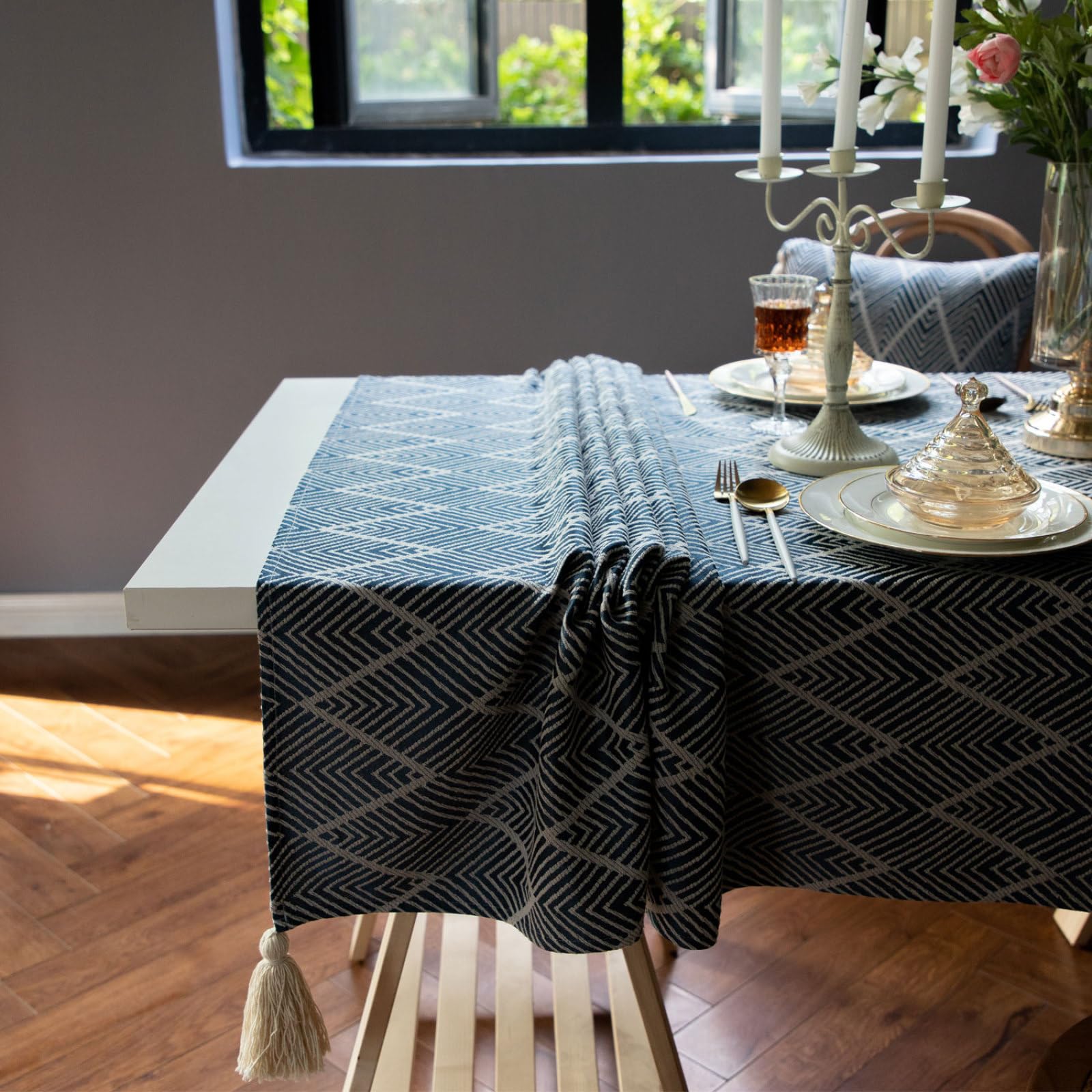 135x260cm Tischdecke Rechteckige wasserdichte Abwaschbar Tischtuch Elegant Baumwolle Leinen Rechteckig Tischwäsche Tischdecke mit Für KüChe Essen Parteien Navy blau
