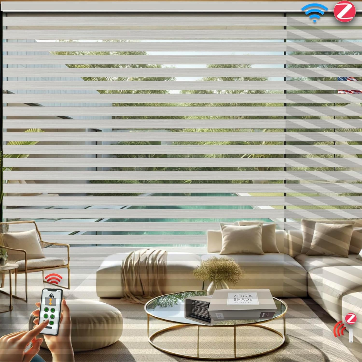 HILADUO Motorized Zebra Blinds Customized Colors and Sizes