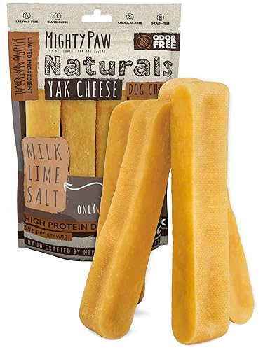 Mighty Paw Yak Cheese Dog Chews – All-Natural Long Lasting Hard Chew for Aggressive Chewers – High Protein, Odor-Free Dog Treat – 3 Ingredient Natural Yak Chews for Large Dogs – (4 Pack) - Large - 4 Pack (Most Popular)