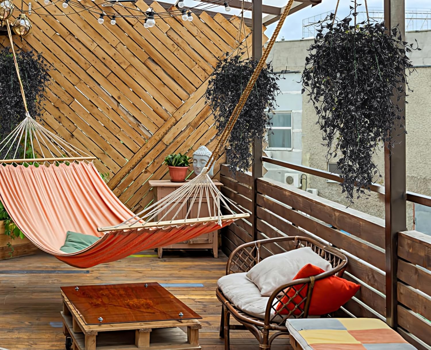 RECUTMS Black Artificial Hanging Plants 4PCS 33in Fake Wall Plant Faux Eucalyptus Leaves Ivy Swag UV Resistant Hang Plastic Greenery Indoor Outdoor Wedding Halloween Porch Garden Home Patio Decor